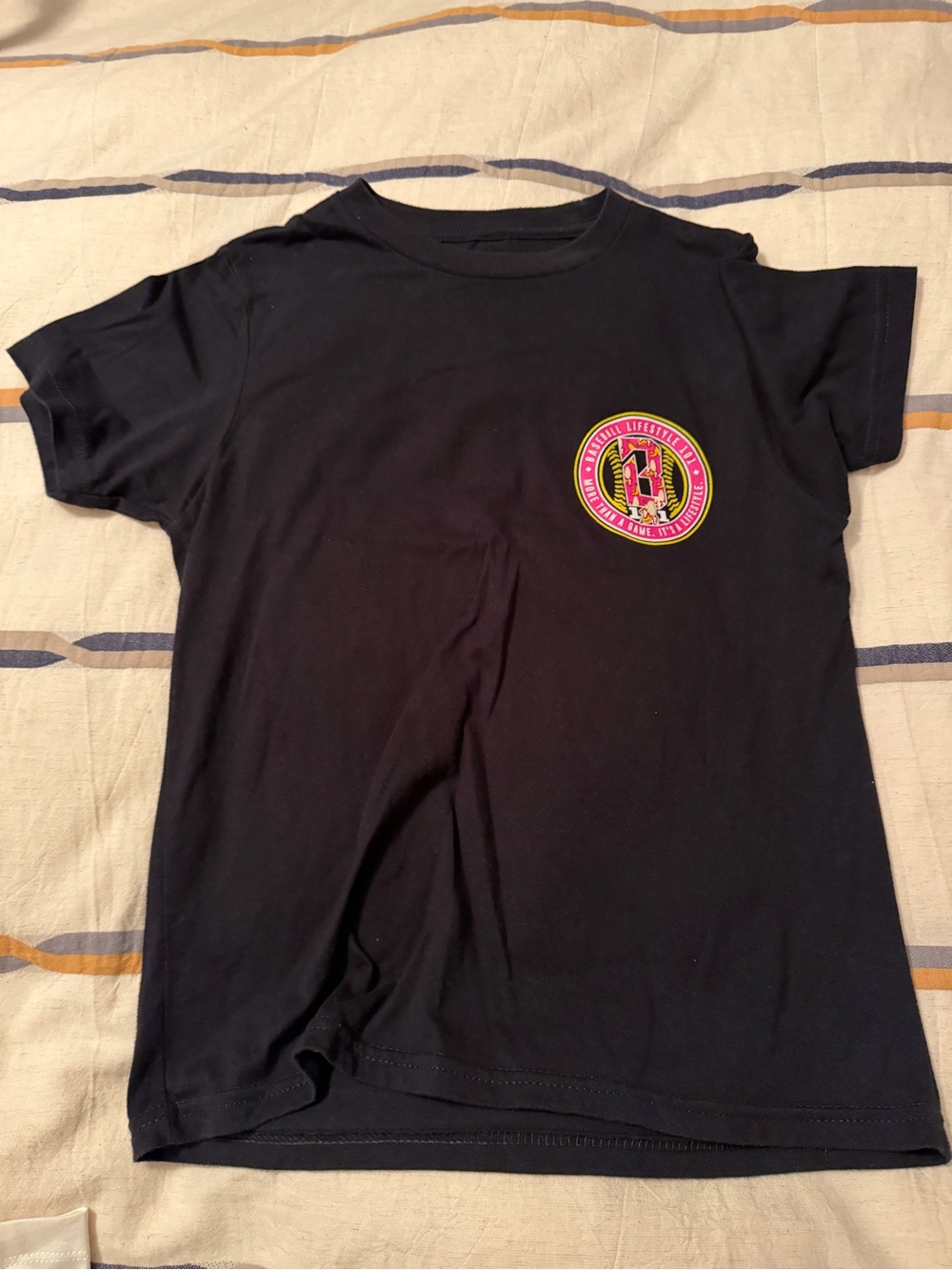 Kids Black Short-Sleeve Tee with Pink & Yellow Accent Patch